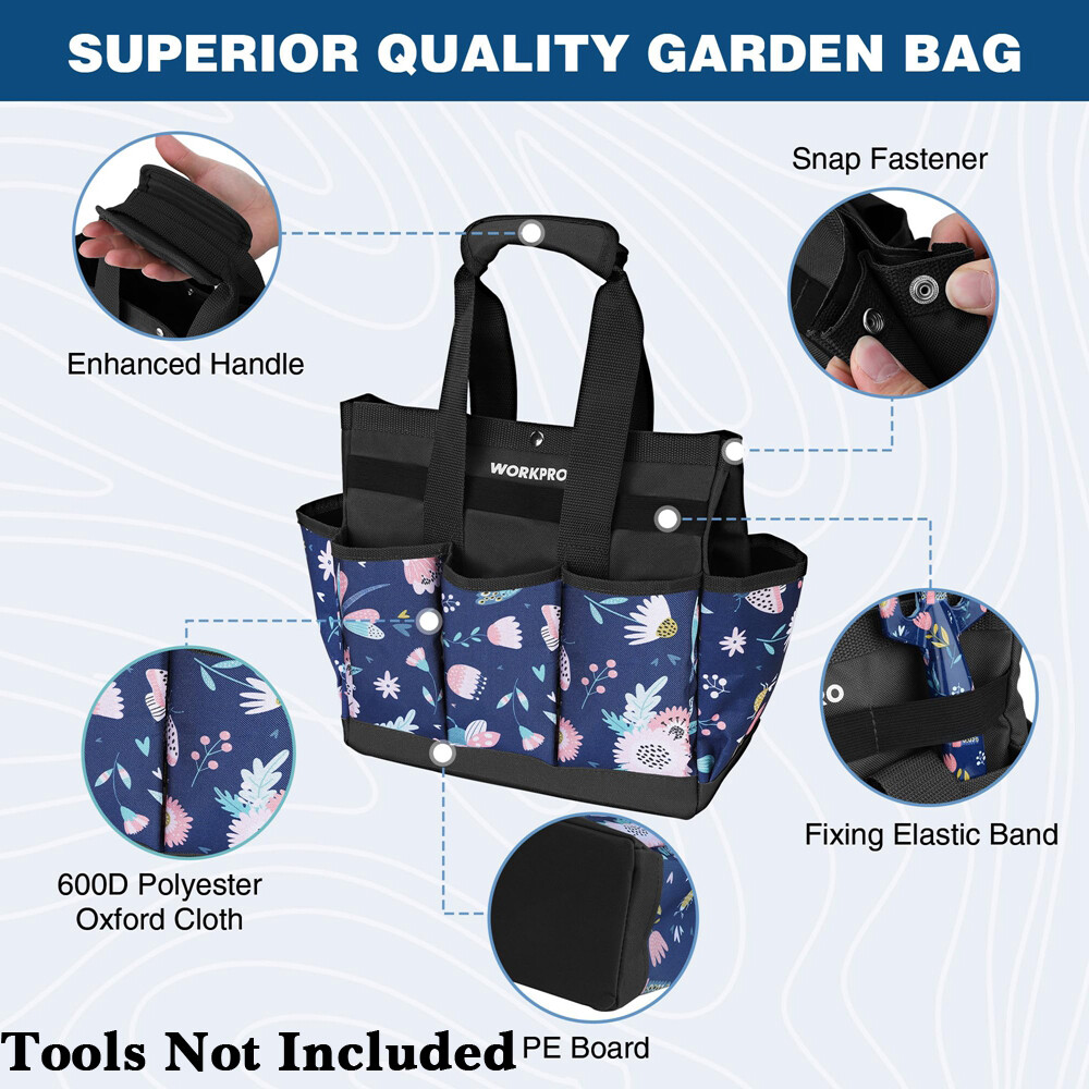 WORKPRO 12″ Garden Tool Bag Tote Bag Heavy Duty 9 Pocket Oxford Tool Storage Bag