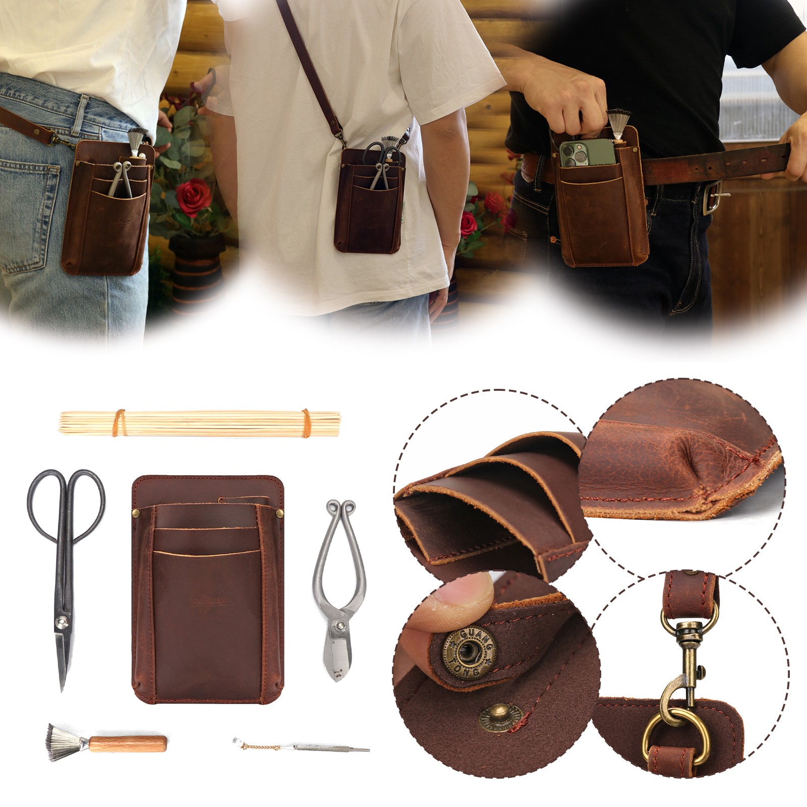 Tourbon Leather Garden Florist Tools Organizer Belt Carry Bag Pouch Pocket Pack