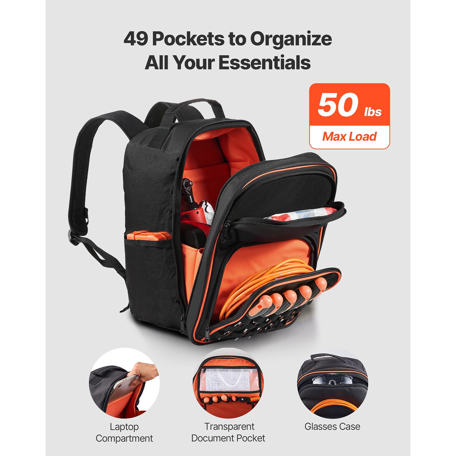 Uimoso Tool Backpack with 49 Pockets, Durable and Ideal for Electricians