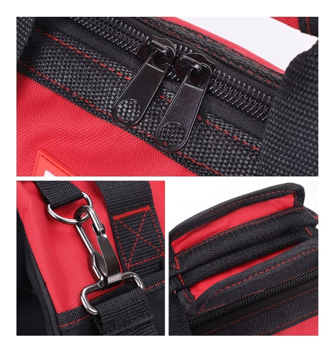 FASTPRO 14-Inch Zip-top Wide Mouth Open Storage Tool Bag, Classic Black & Red