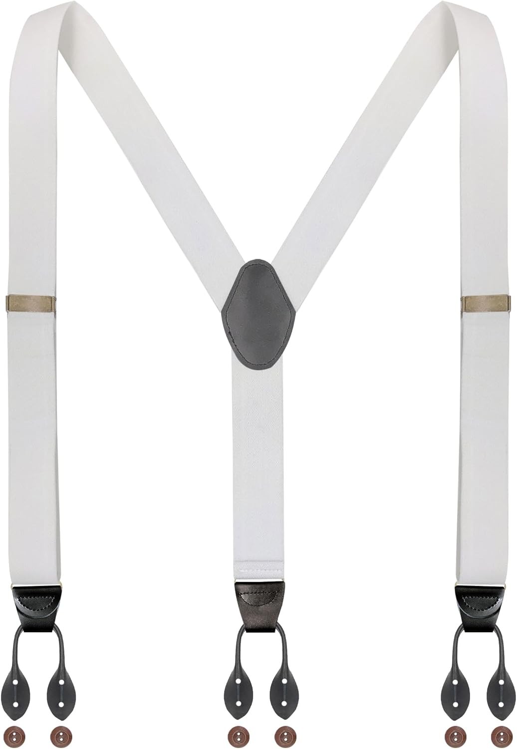 Button Suspenders for Men Dress Pants and Tuxedo Heavy Duty Big White