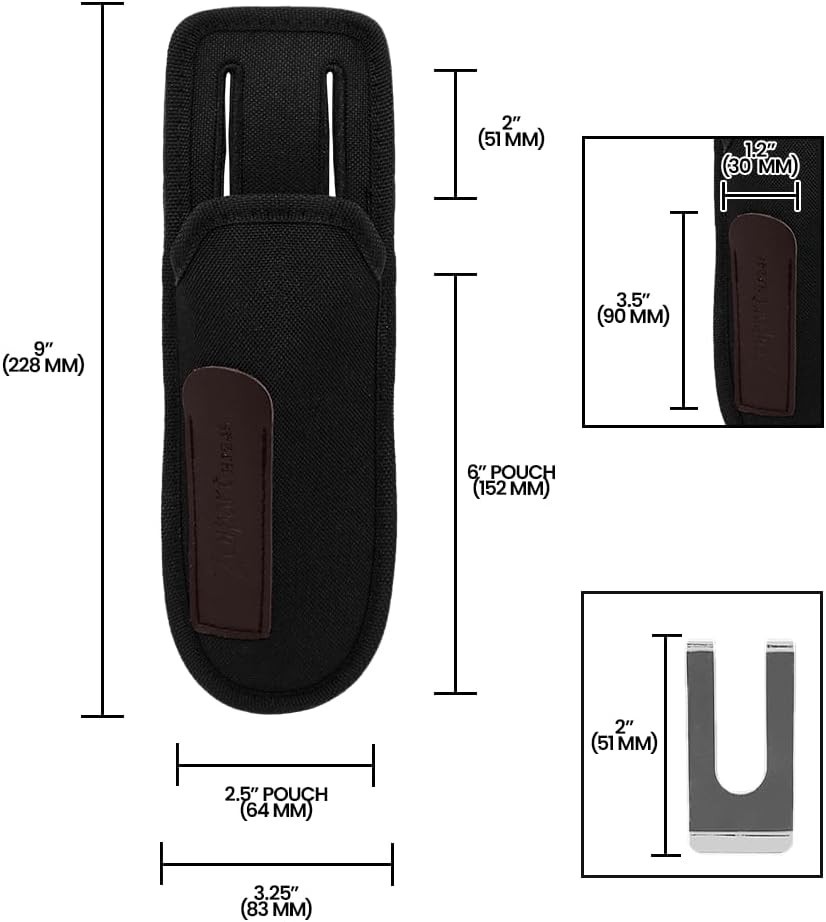 Tool Pouch with Sharpener Pocket Two Compartments Black Fabric for Professionals