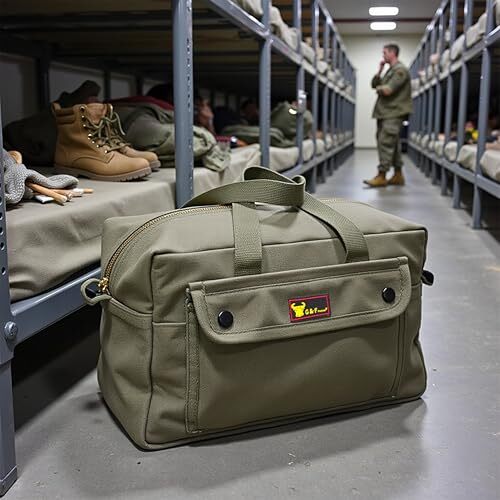 Olive Green Heavy Duty Tool Bag with Brass Zipper for Mechanics and Electricians