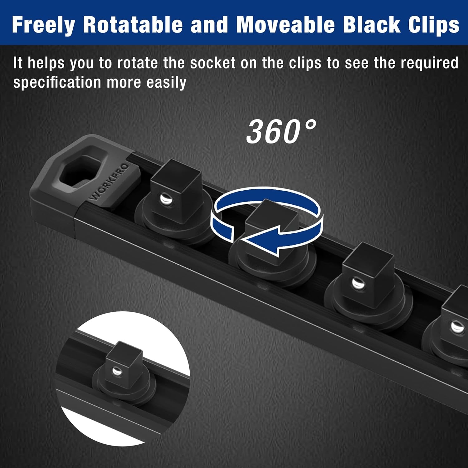 WORKPRO Magnetic Socket Organizer, 3/8-Inch Drive 3/8" DR, Black