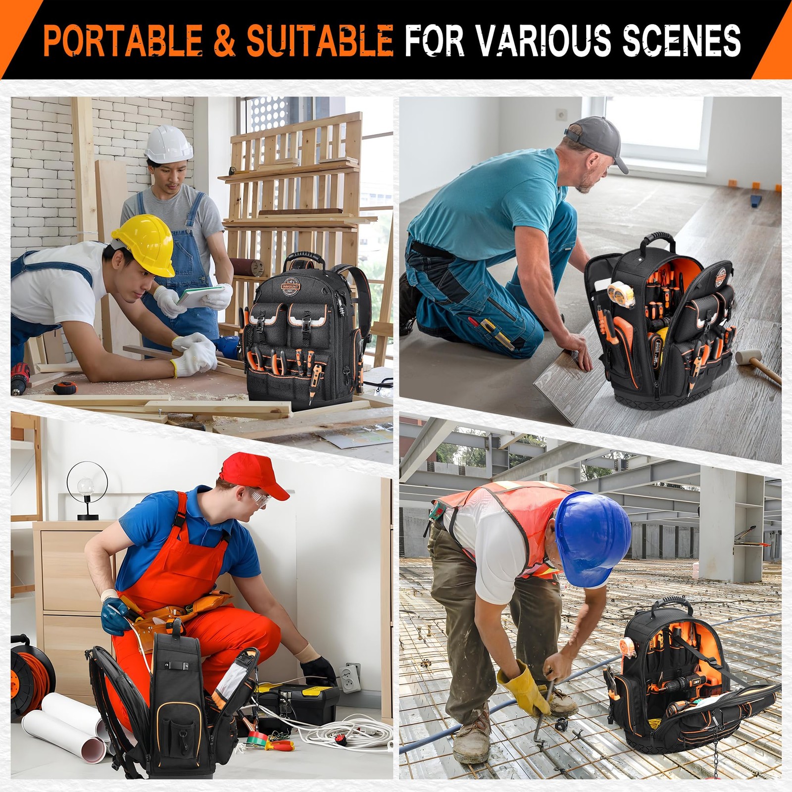 LOKASS Tool Backpack Heavy Duty with Molded Bottom, 1680D 56-Pocket Tool Bag …