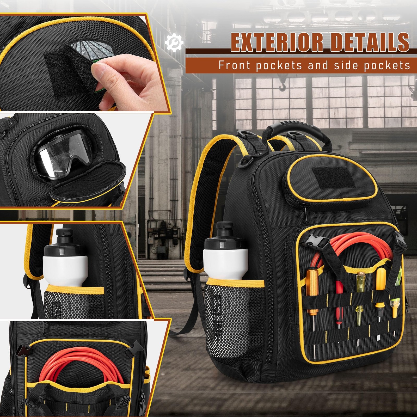 Tool Backpack with a Tool Pouch, Heavy Duty Tool Bag with Multiple Pockets, B…