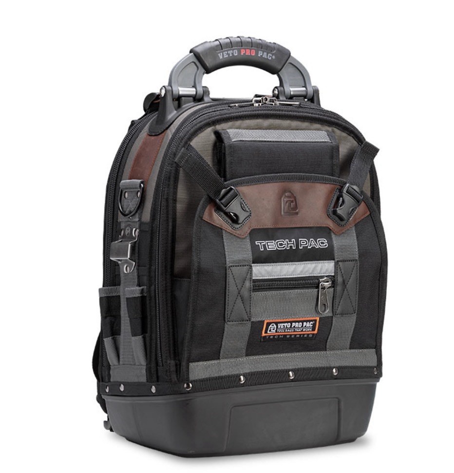 VETO PRO PAC Tech Pac Tool Backpack Portable Water Resistant Black Gray Brown