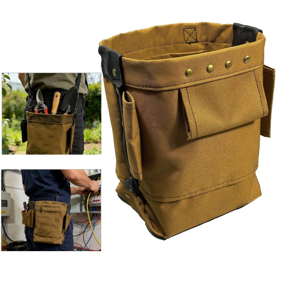 Khaki 1200D Oxford Tool Waist Bag with Reinforced Stitching and Rivet Details