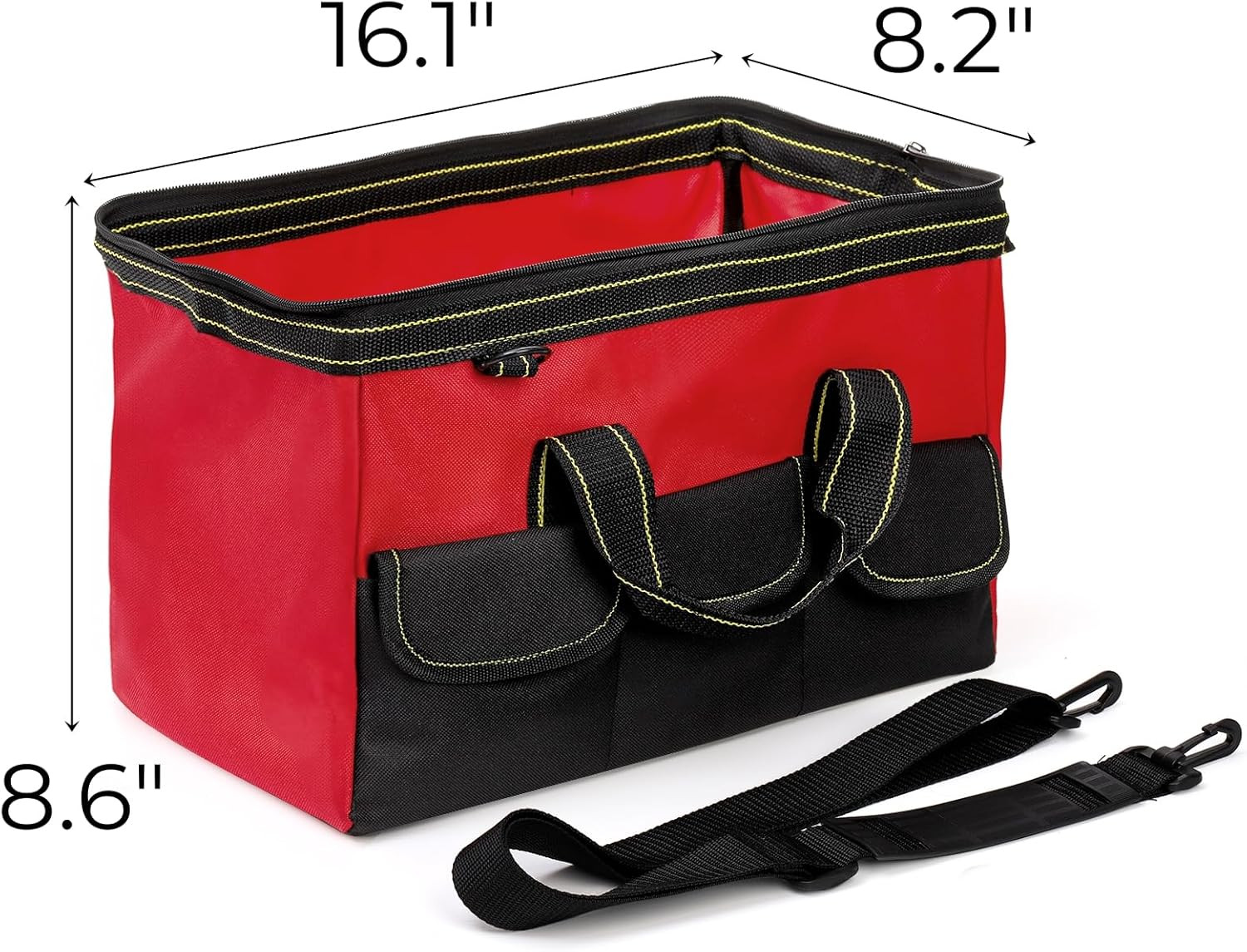 16 Inch Wide Mouth Tool Bag, Collapsible Tool Tote with Waterproof Coating and A