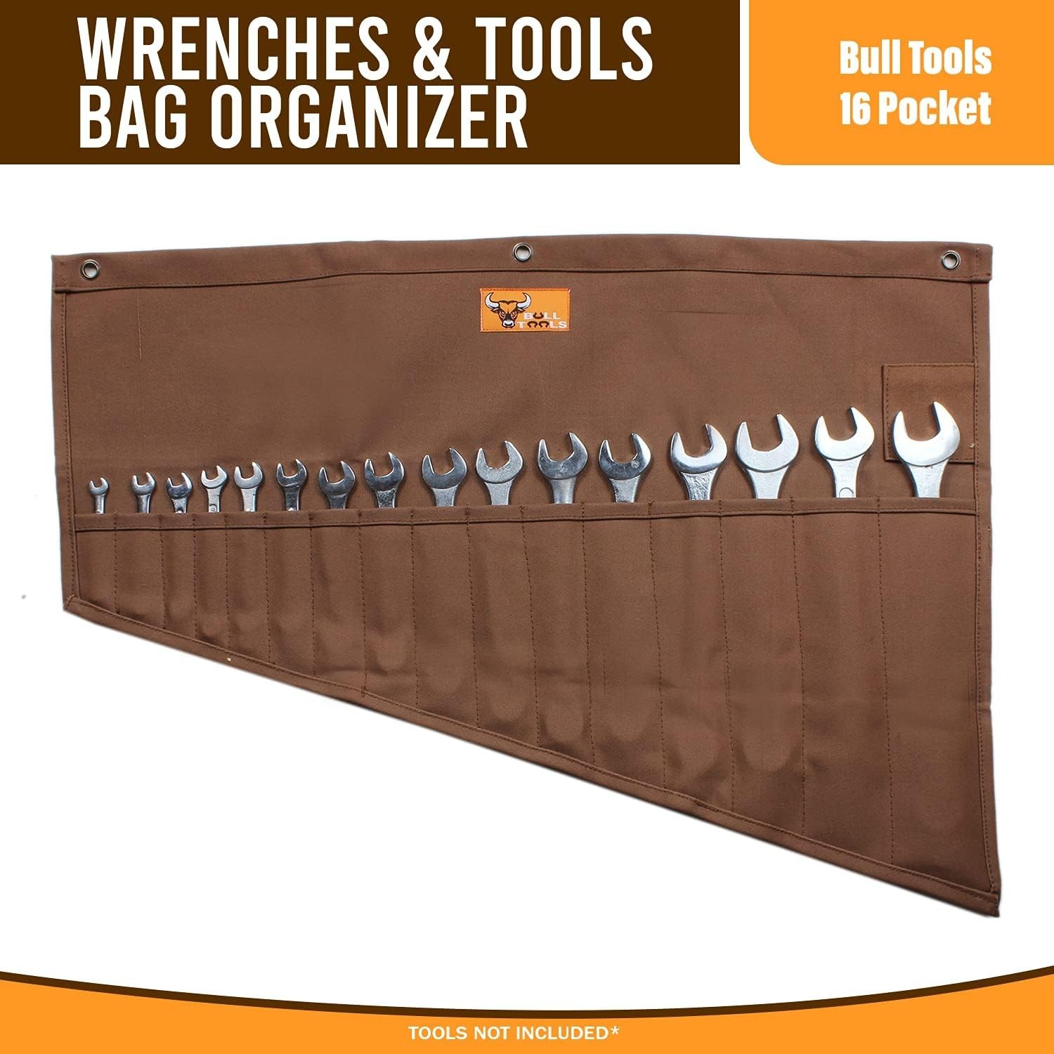 Roll up Tool Bag Organizer 16 Pockets Metric & SAE Wrench Organizer Heavy Duty