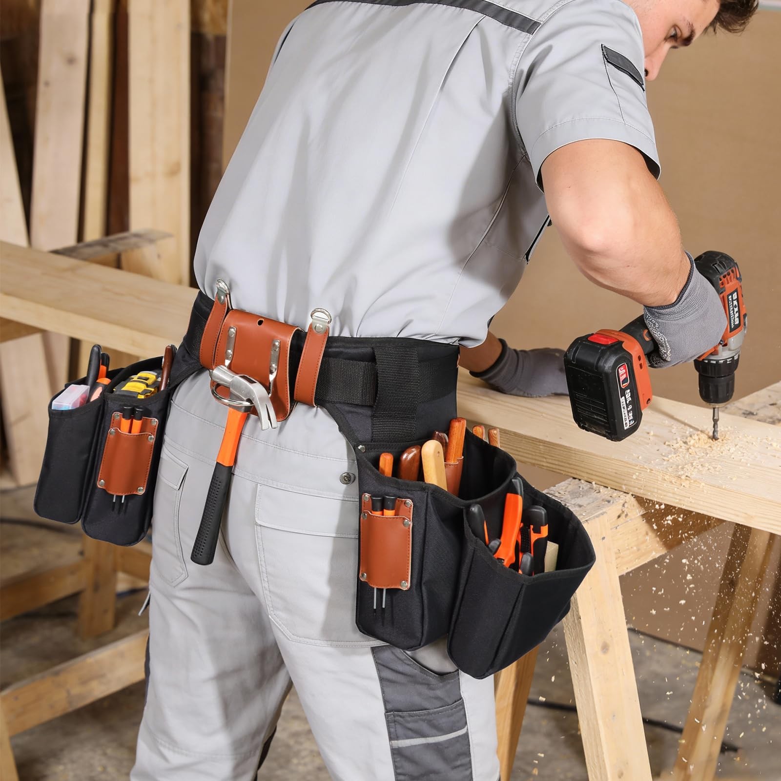 PU Leather Tool Belt – 26 Pockets Heavy Duty Construction Tool Belt, Adjustab…
