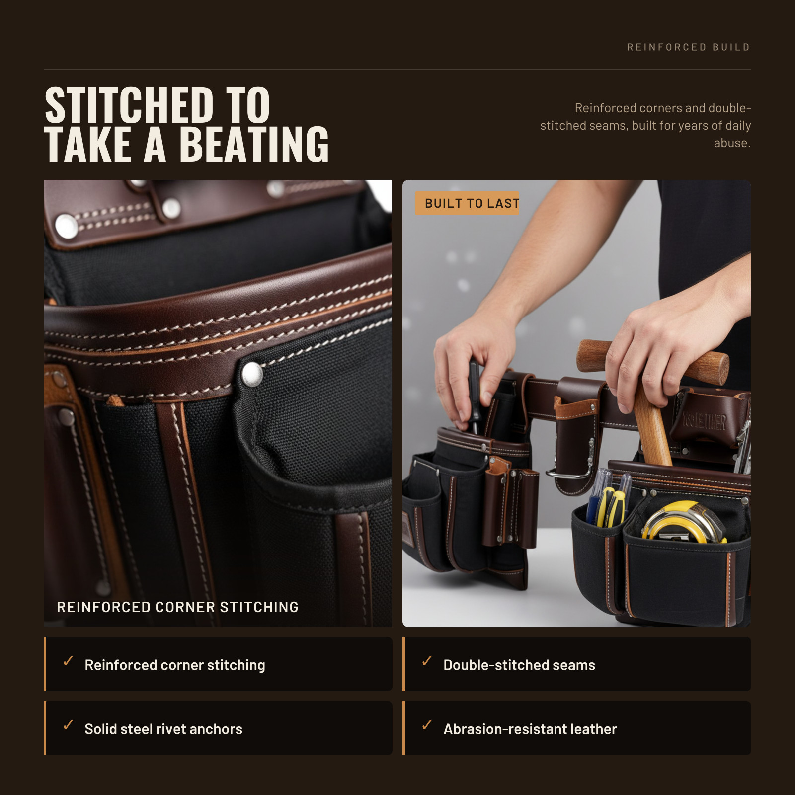 Leather Tool Belt for Men – Heavy Duty Carpenter Tool Belt with Multiple Pockets