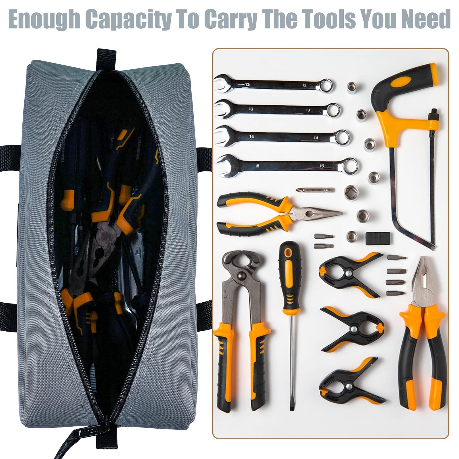 14 Inch Tool Tote Organizer Bag Set 2 Pack Electrician Plumbing HVAC Black Grey