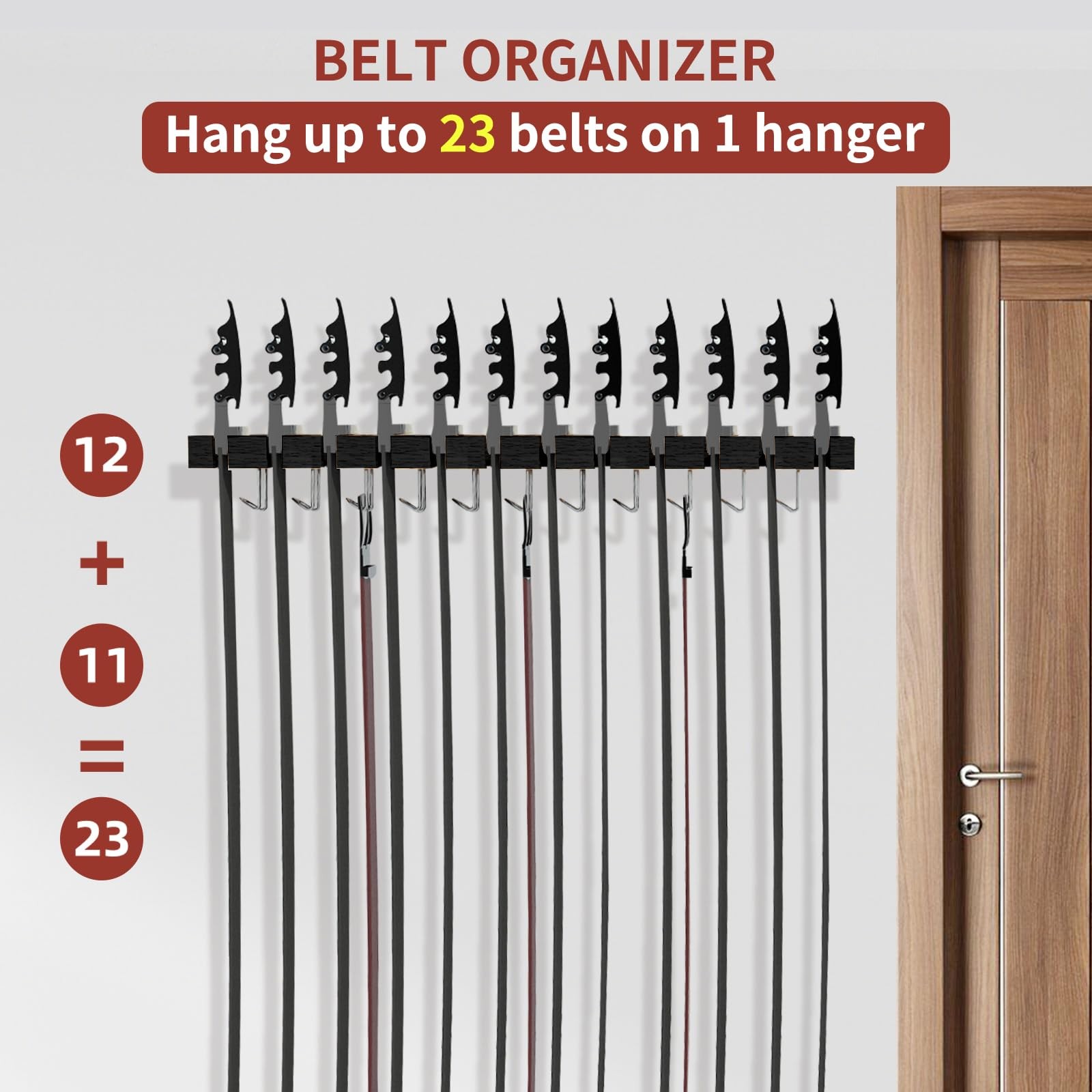 Cuipingoo Belt Hanger for Closet Max 42 Belts, 2-in-1 Wall Mount Black