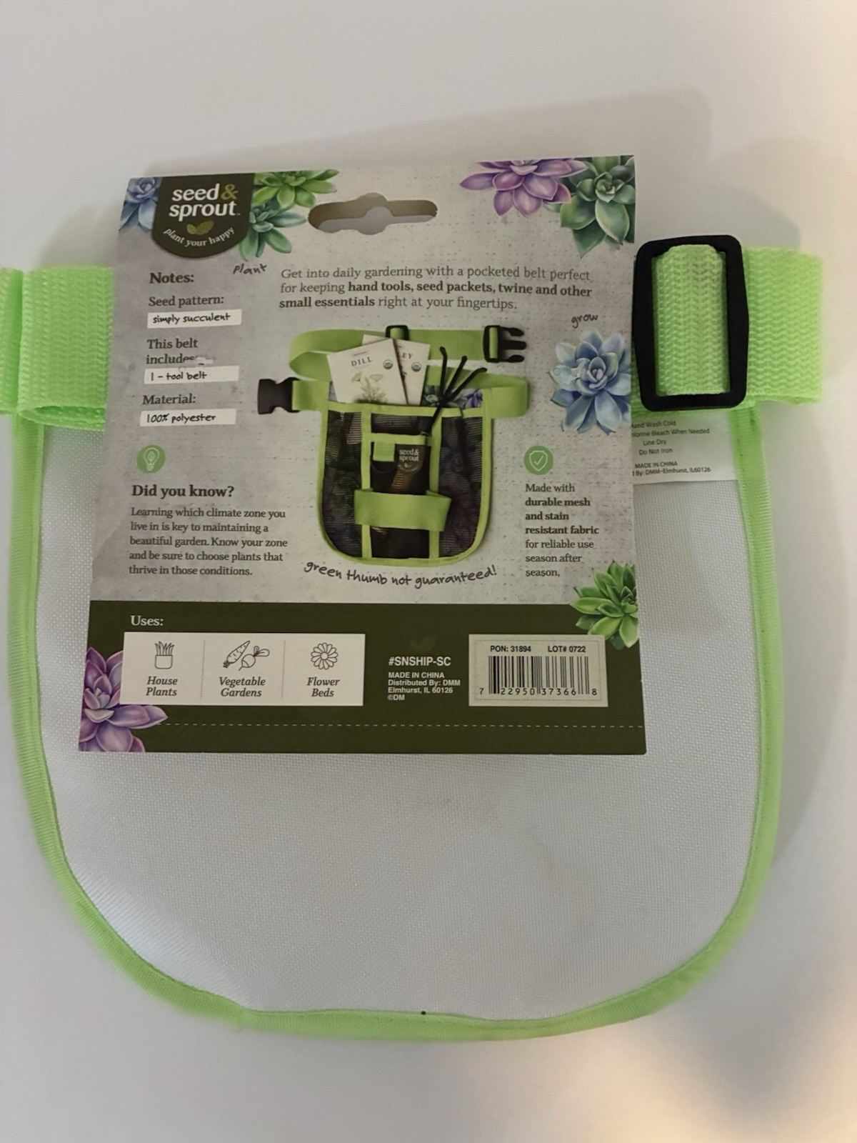 Seed & Sprout Gardening Adj Tool Belt, Durable Mesh, Pockets , Util. Conn NEW