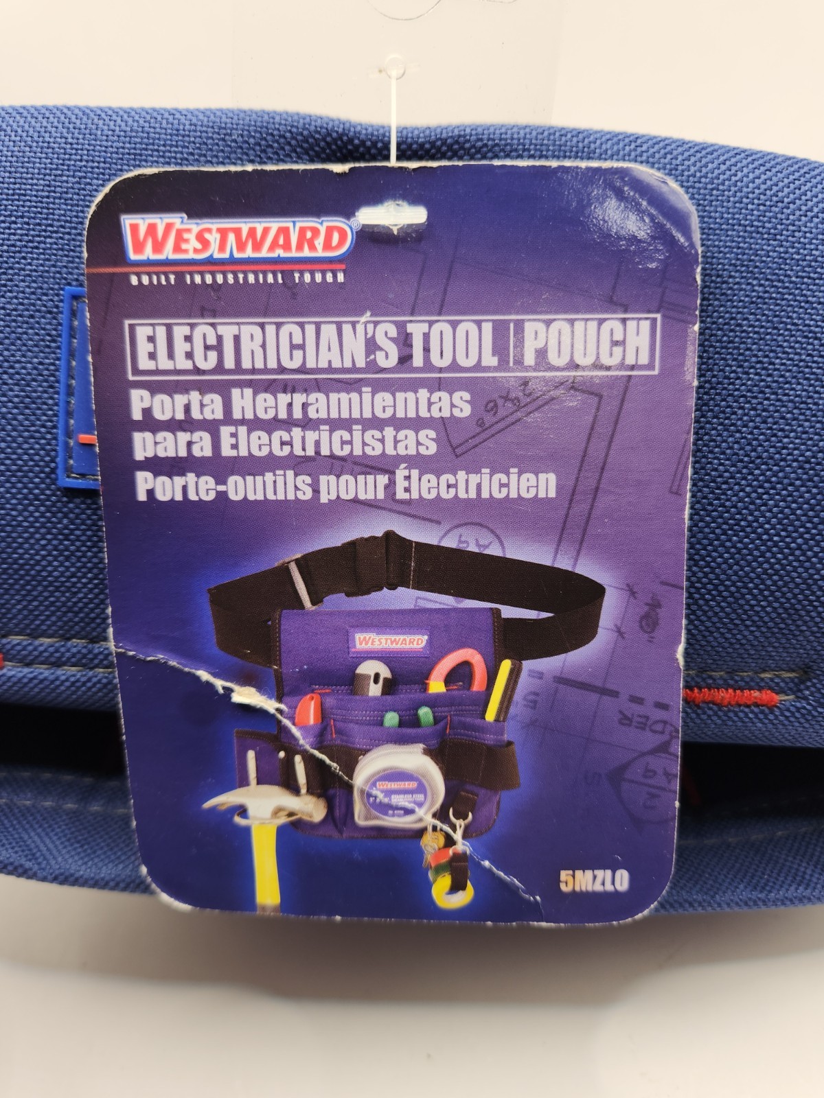 Westward 5MZL0 Electricians Tool Pouch w/Belt~600D Polyester~4 Pockets
