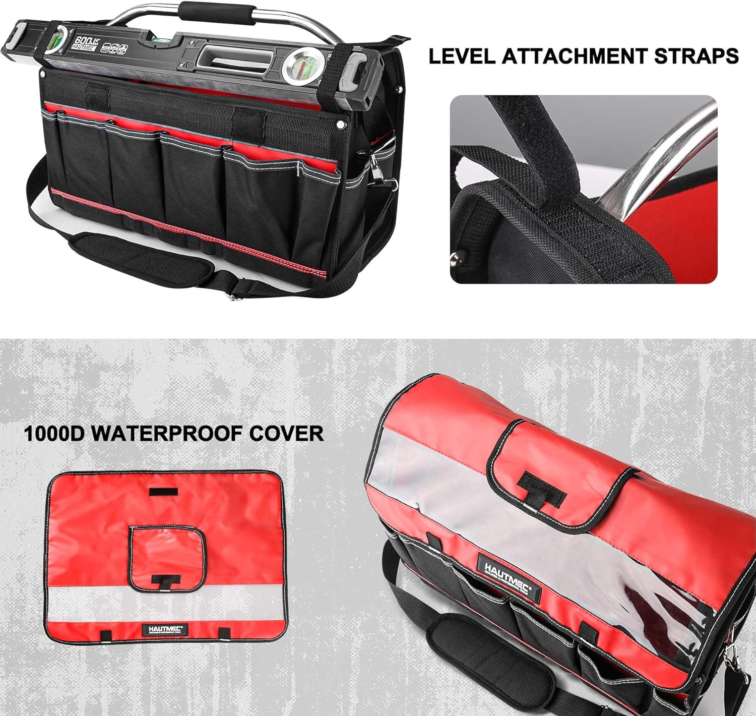 Heavy-Duty 20″ Tool Tote Bag with Waterproof Cover & Adjustable Strap