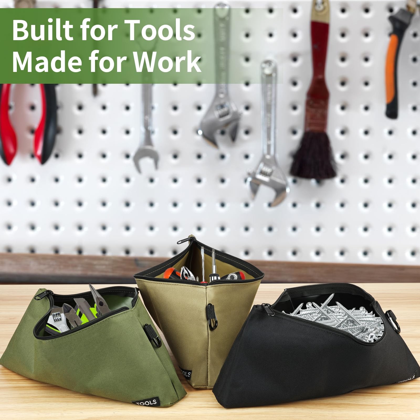3 Pack Premium Tool Pouches Zipper Bag, Small Tools Bags with Carabiner NEW