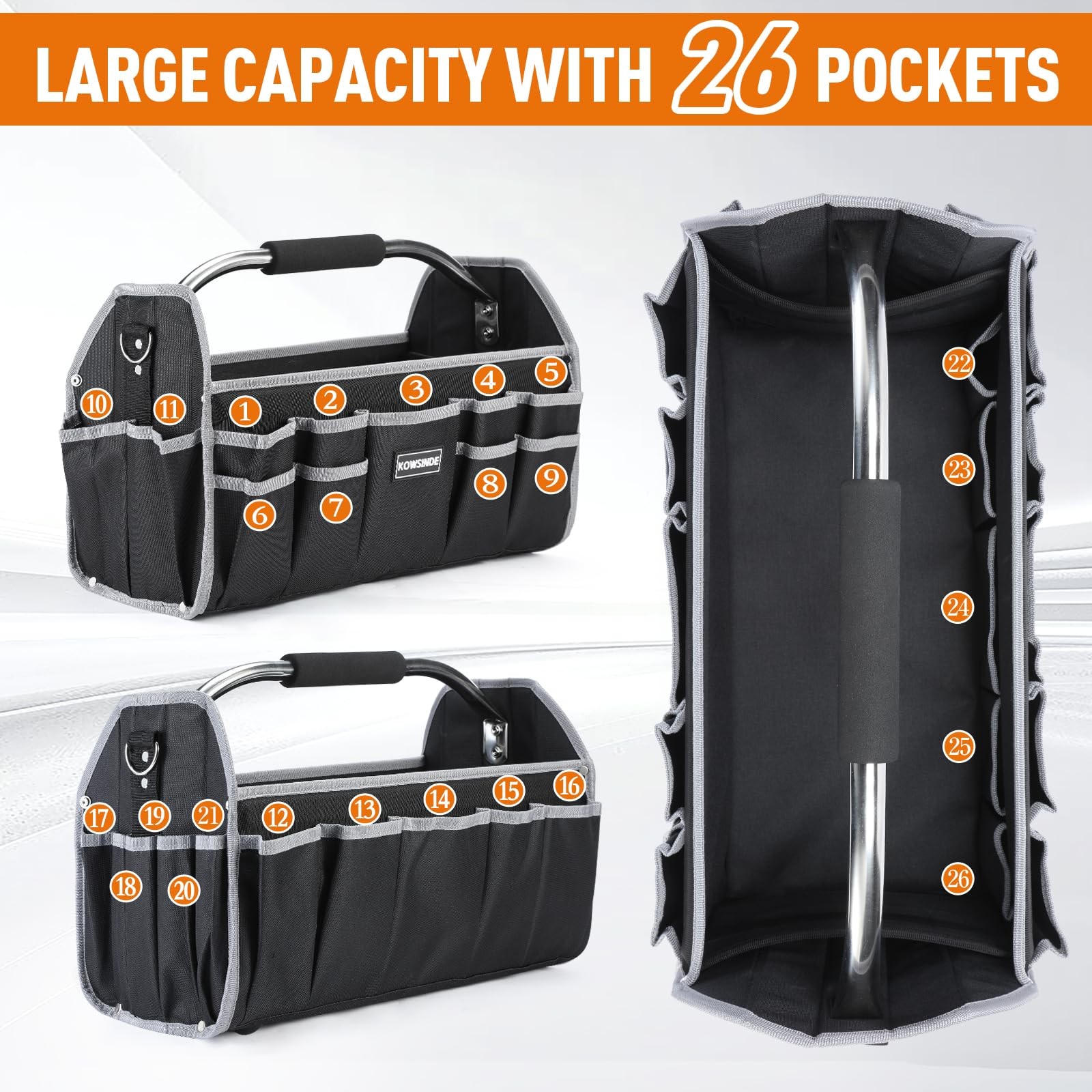 Kowsinde 18 Inch Tool Bag, Electrician Open Top 18 inches, Grey