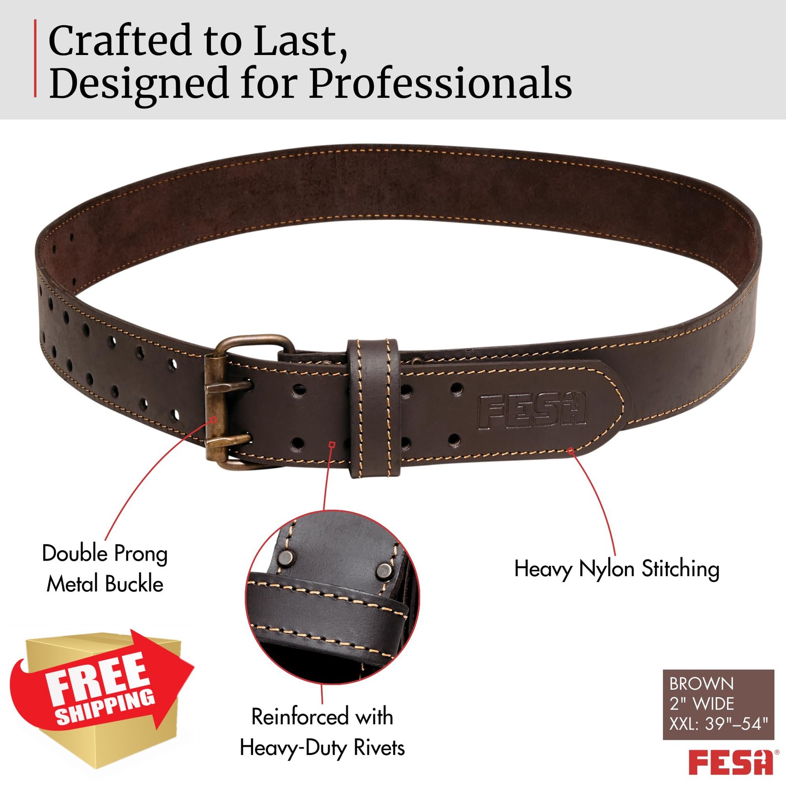 FESA Tool Belt Brown 2 Inch XXL Leather
