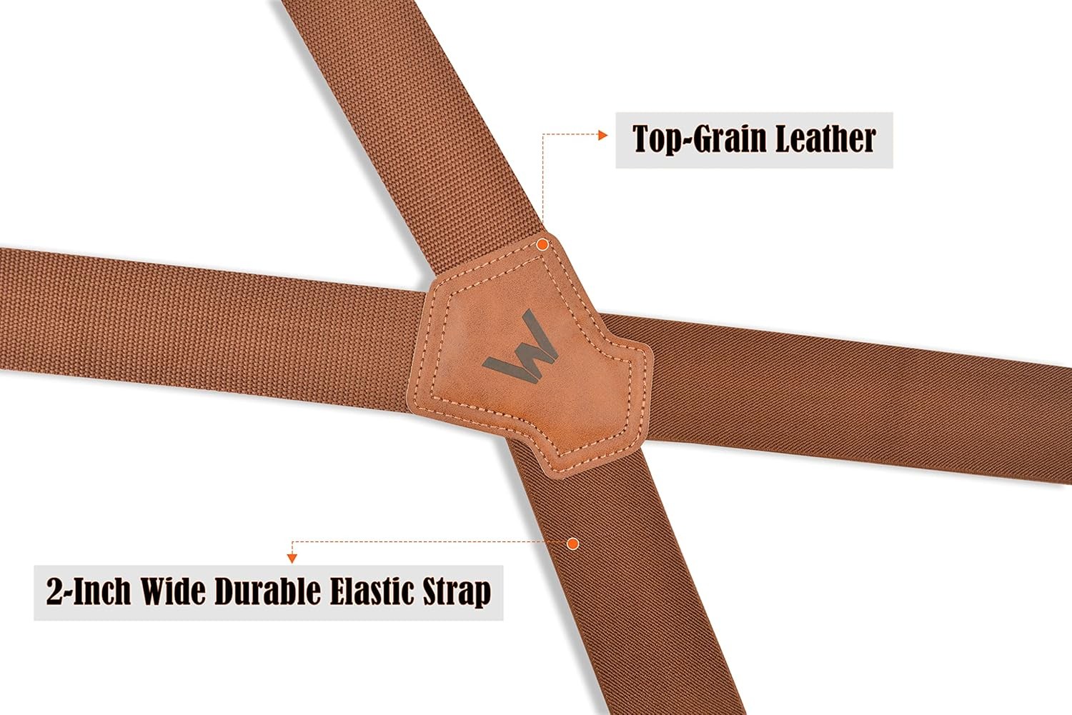 WELKINLAND Brown 2 inch wide suspenders, Heavy duty work suspenders for men,…