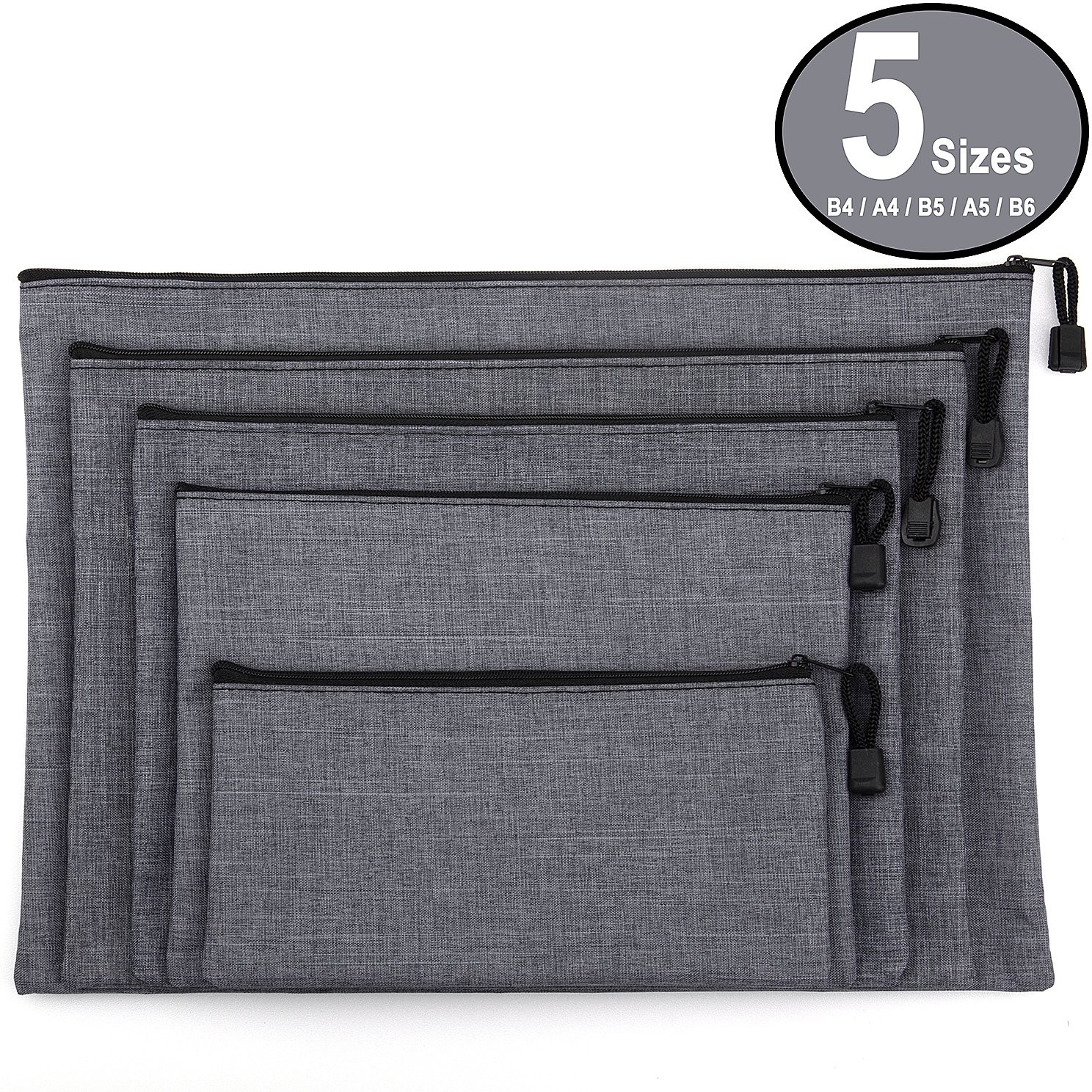 5 Pack Canvas Zipper Tool Bag Set – 5 Sizes B4 A4 B5 A5 B6, Heavy Duty Waterp…