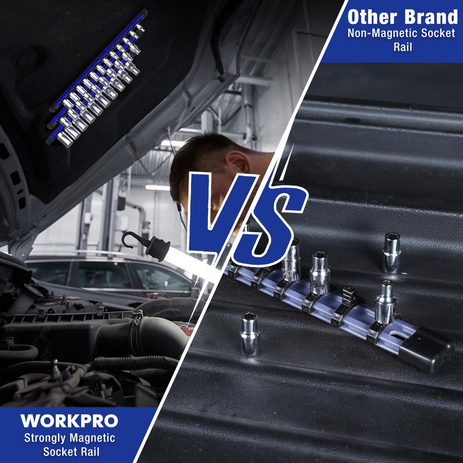 WORKPRO Magnetic Socket Organizer, 1/2-Inch Drive Aluminum 1/2″ DR, Blue