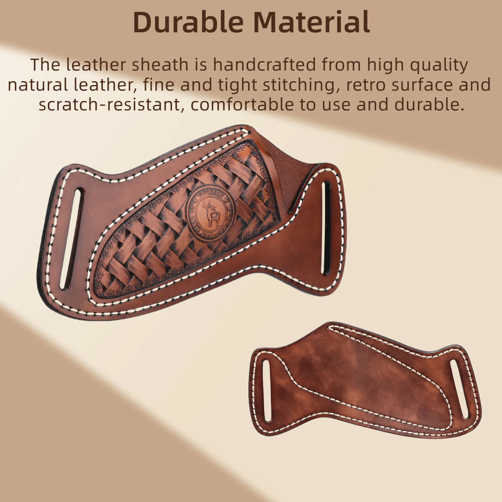 TOURBON Leather Engraved Pancake Fixed Blade Knife Sheath Belt Pouch EDC Cover