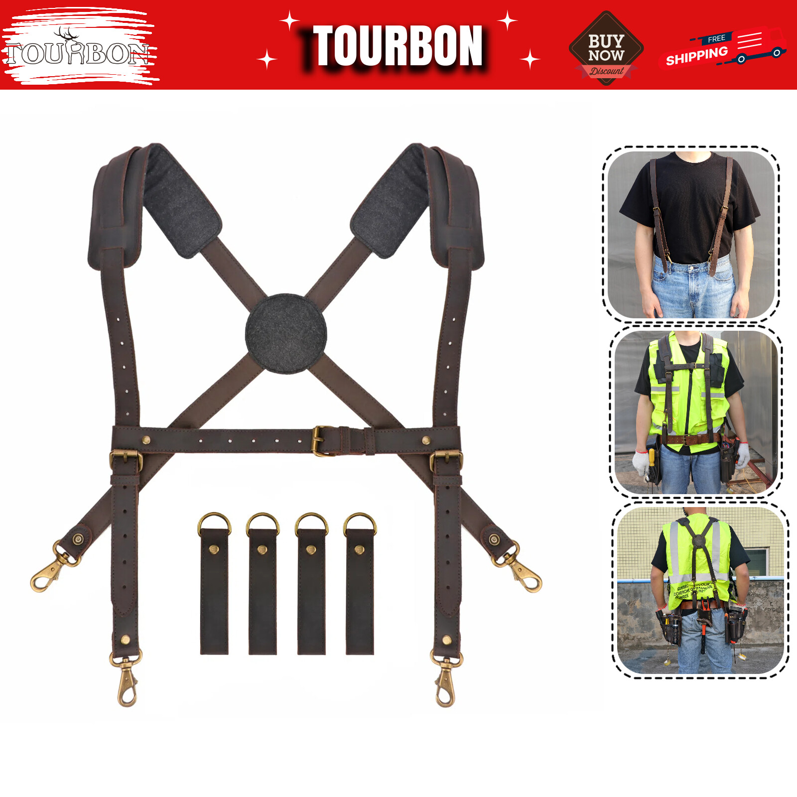 Real Leather Tools Belt Harness Suspenders Carpenter Belt Carry Strap Heavy Duty