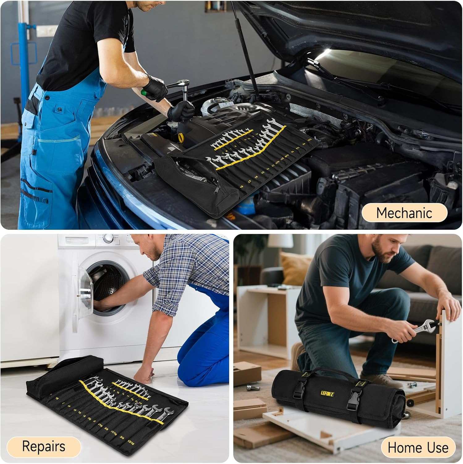 Wrench Roll Organizer 23 + 1 Pocket Heavy Duty Tool Roll Bag Metric & SAE Tools