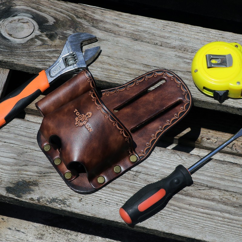 TOURBON Leather Tape Measuring Belt Pouch Knife Holder Contractor Pencil Case