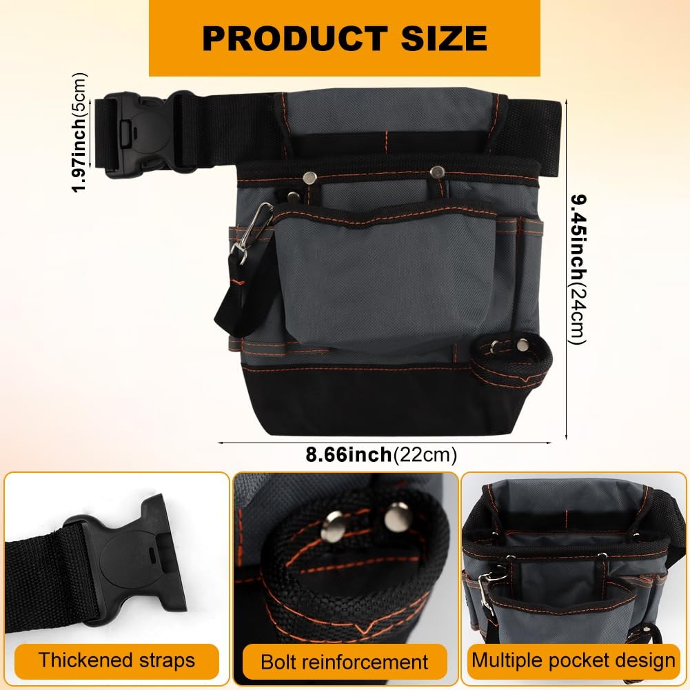 8 Pockets Tool Pouch Utility Organizer Waist Bag Belt Clip Hardware Apron