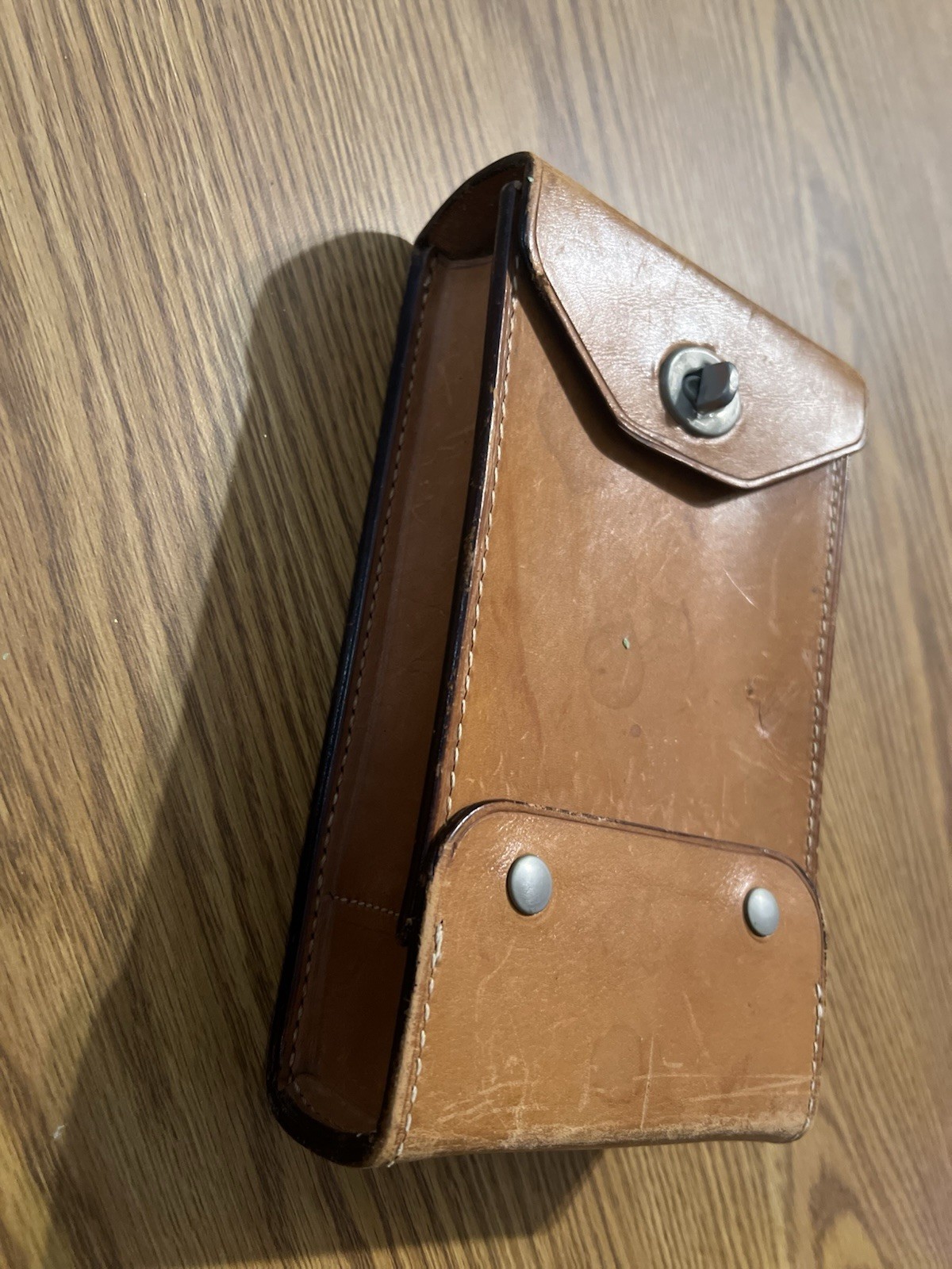 Vintage Brown Leather Tool Pouch w/ Belt Loop, Flap Snap Closure Holster