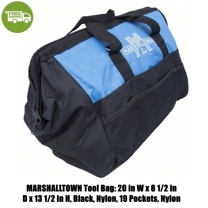 MARSHALLTOWN Tool Bag: 20 in W x 8 1/2 in D x 13 1/2 in H, Black, Nylon, 19 Pock
