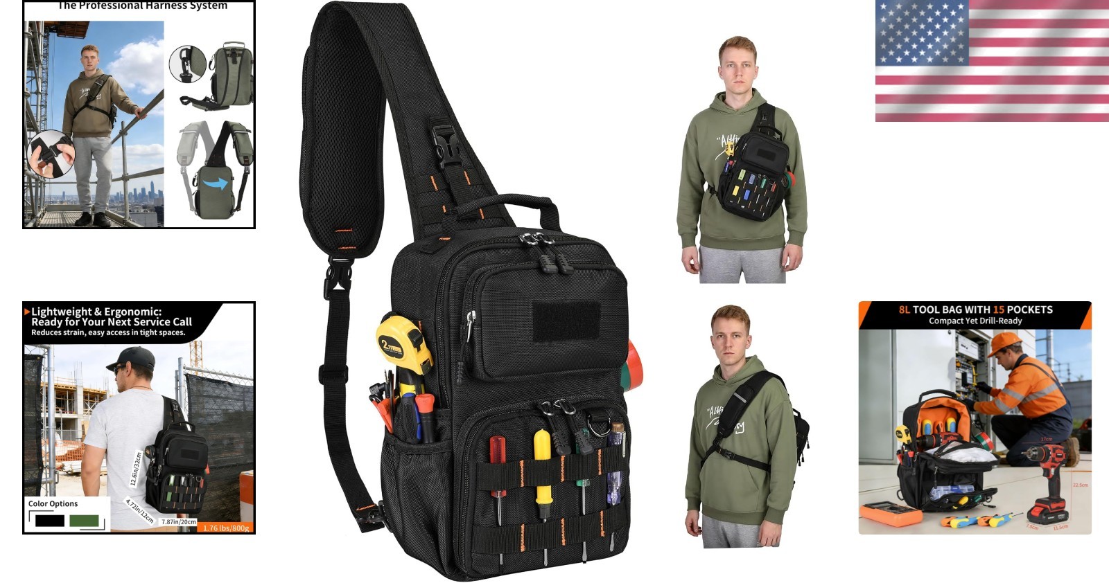Electrician HVAC Tool Chest Bag Waterproof 15 Pocket Pouch for DIY Professionals