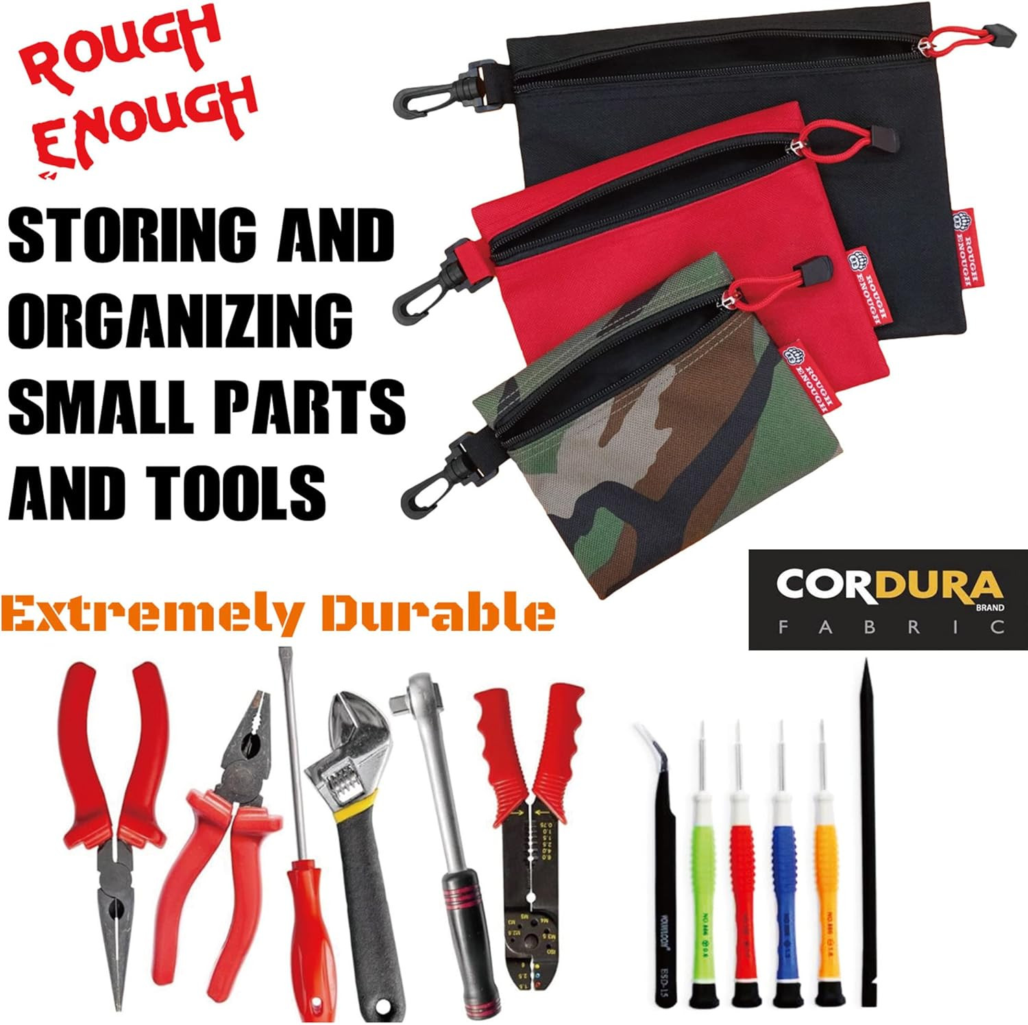 Rough Enough Compact Multi Tool Storage Bag with Clip-On Pouches