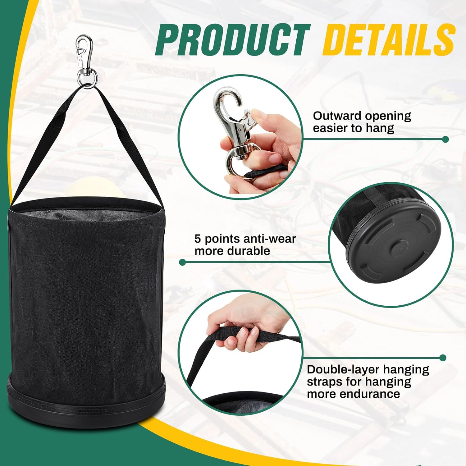 15″ Canvas Tool Bucket Bag (2 Pack) with Metal Hook – 150 Lbs Capacity