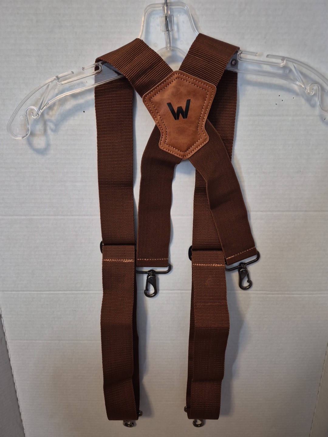 WELKINLAND Brown 2 inch wide suspenders, Heavy duty work suspenders for men