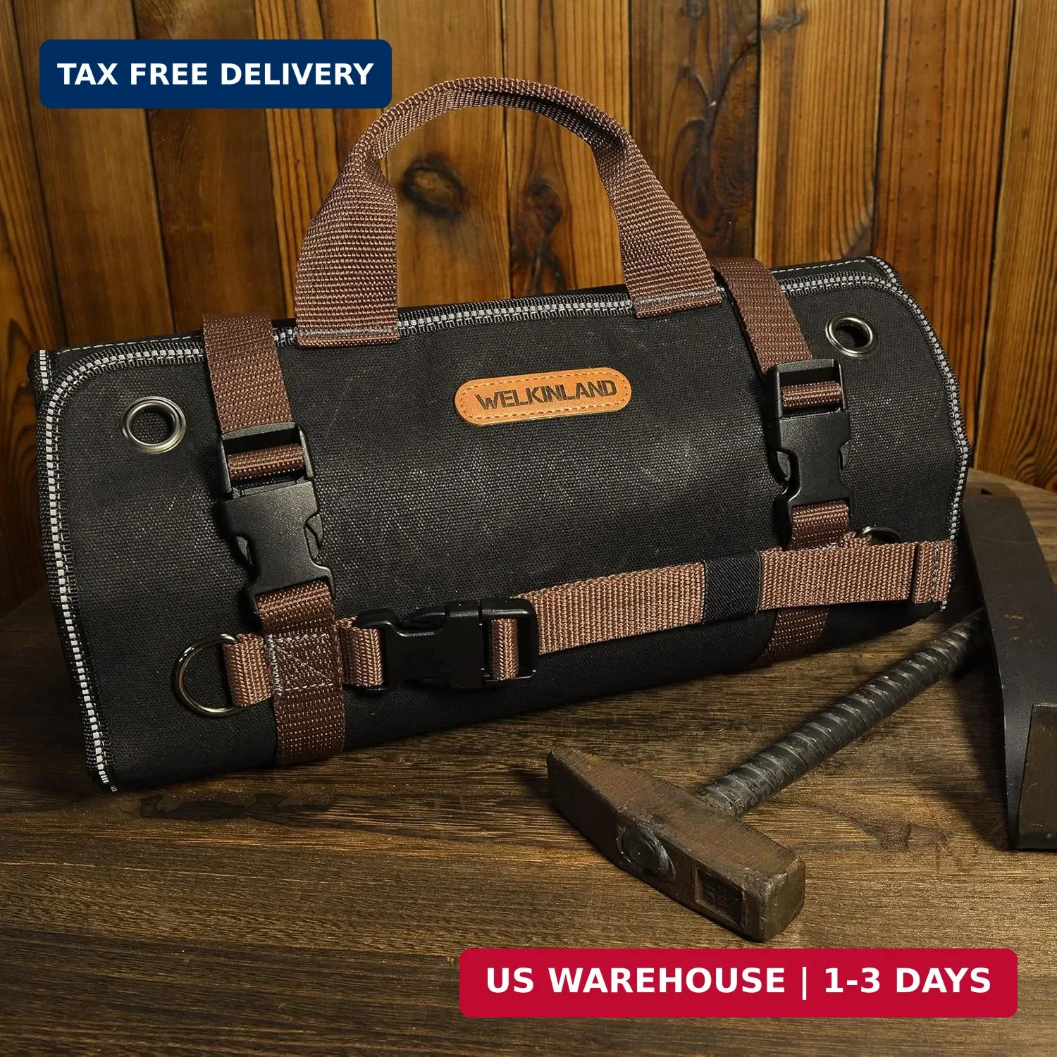 WELKINLAND Heavy-Duty Waxed Canvas Tool roll, 15-Pockets Tool Wrap Roll, 15L Too
