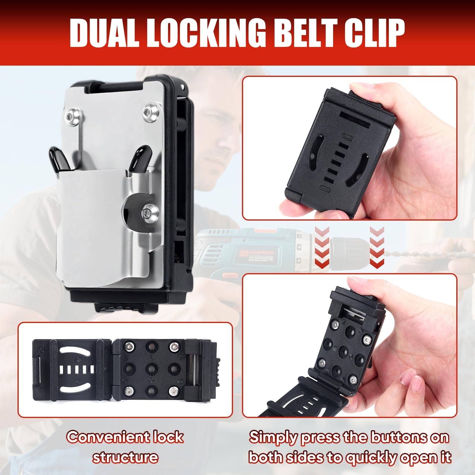 Drill Holder Belt Clip Hook Holster Cordless Driver Tape Measure Fits 2.1 In