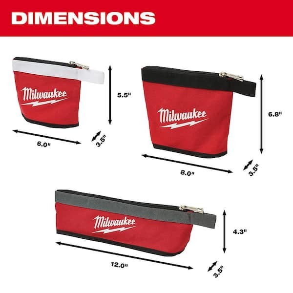 Milwaukee 14 in, 12 in, 8 in and 6 in Multi-Size Zipper Tool Bags in Red (4-Pk)