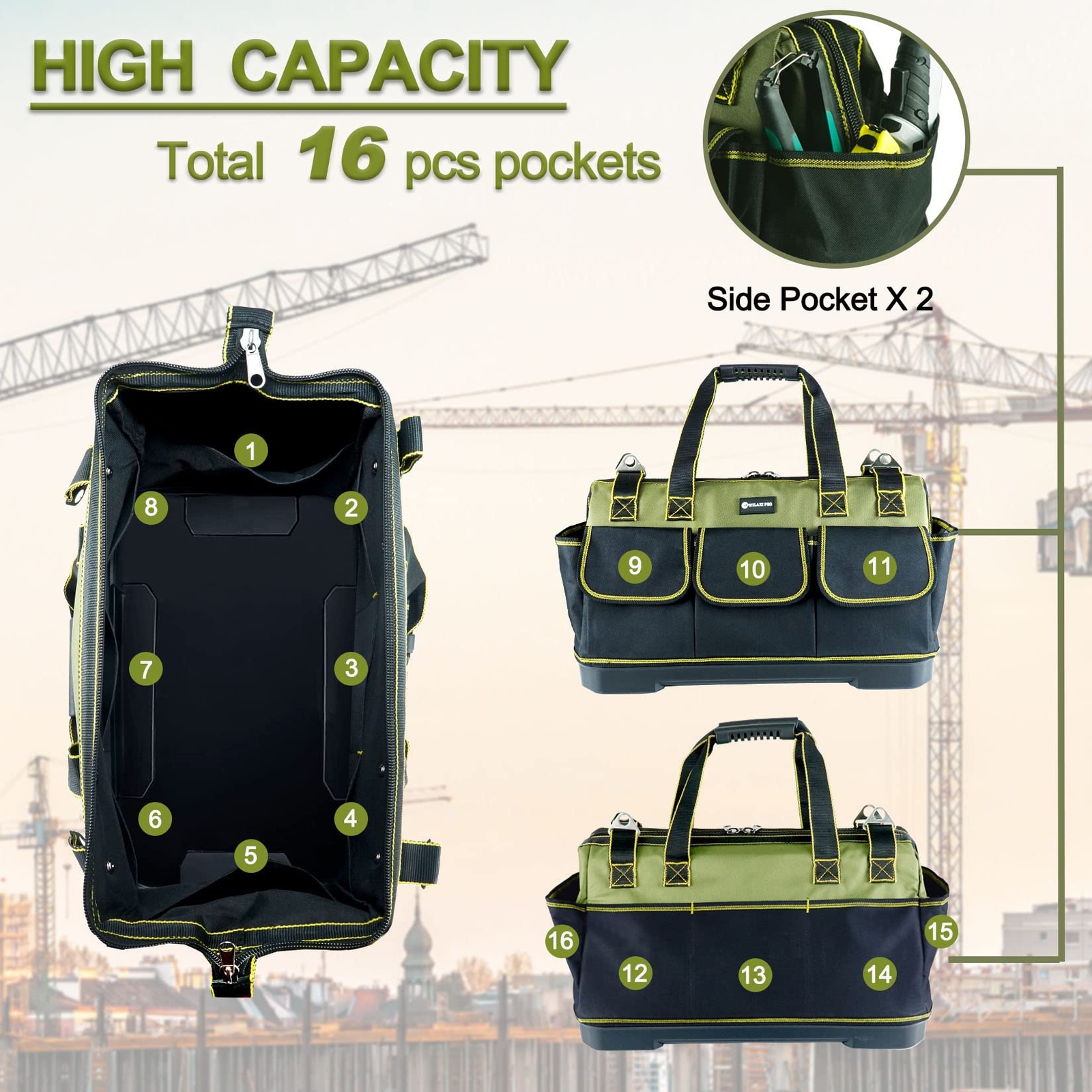 17in Tool Bag For Men Heavy Duty​ with Waterproof Molded Base High Capacity W…