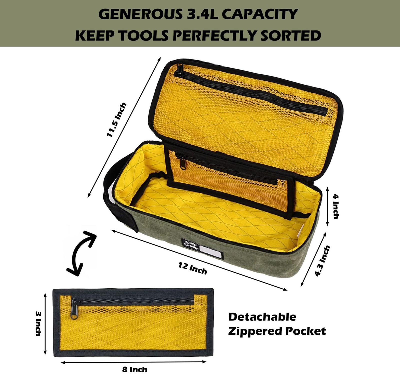 Rough Enough Small Tool Bag Case Portable Box EDC 12 x 4.3 x 4 inches, Green