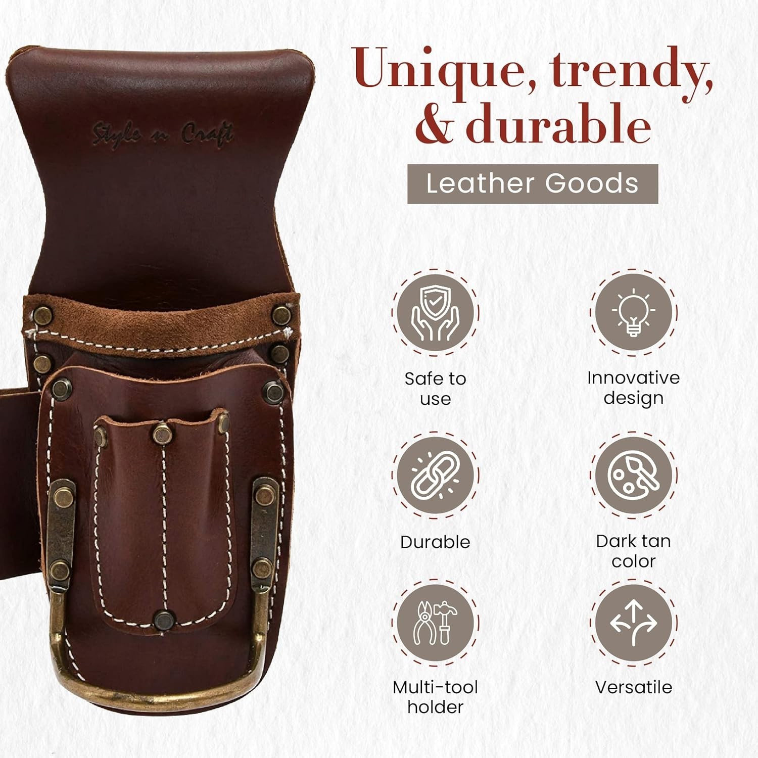 Carpenter’s Leather Tool Pouch 9×4.75in 6 Pockets Belt Clip Hammer Holder