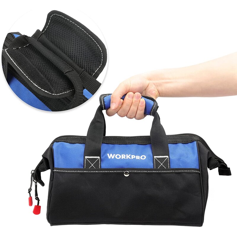 WORKPRO 13-Inch Tool Bag Wide Mouth Tool Tote Bag Tool Storage Bag Blue/Pink NEW