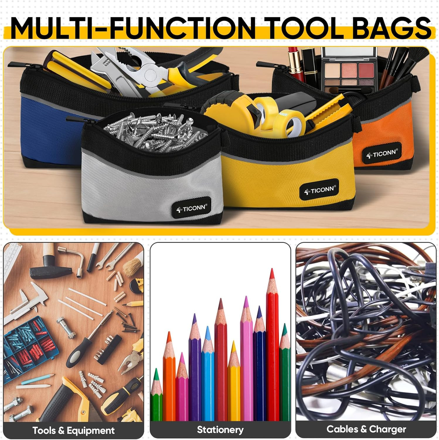Tool Pouches with Zipper, 1680D Oxford Small Tool Bags, Waterproof Utility Bag Z