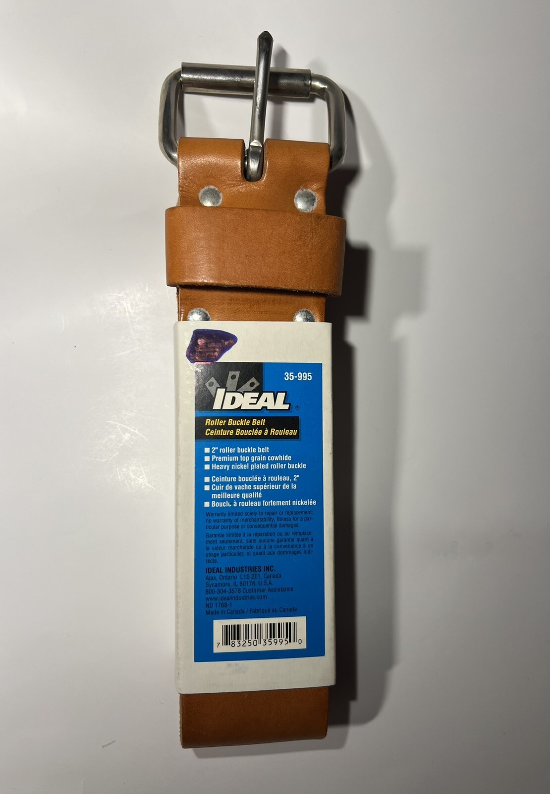 NEW IDEAL 2″ PREMIUM LEATHER ELECTRIC ROLLER BUCKLE BELT 35-995 / FREE SHIPPING!