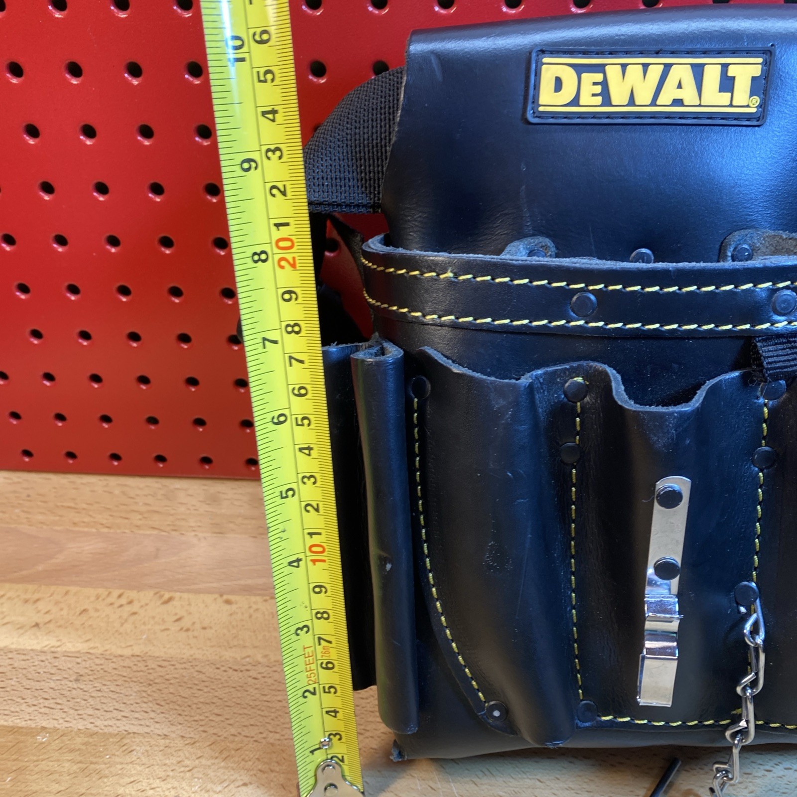 DEWALT Leather Tool Belt 10 Pouch Organizer Tool Holder Black Bag EUC FREE SHIP