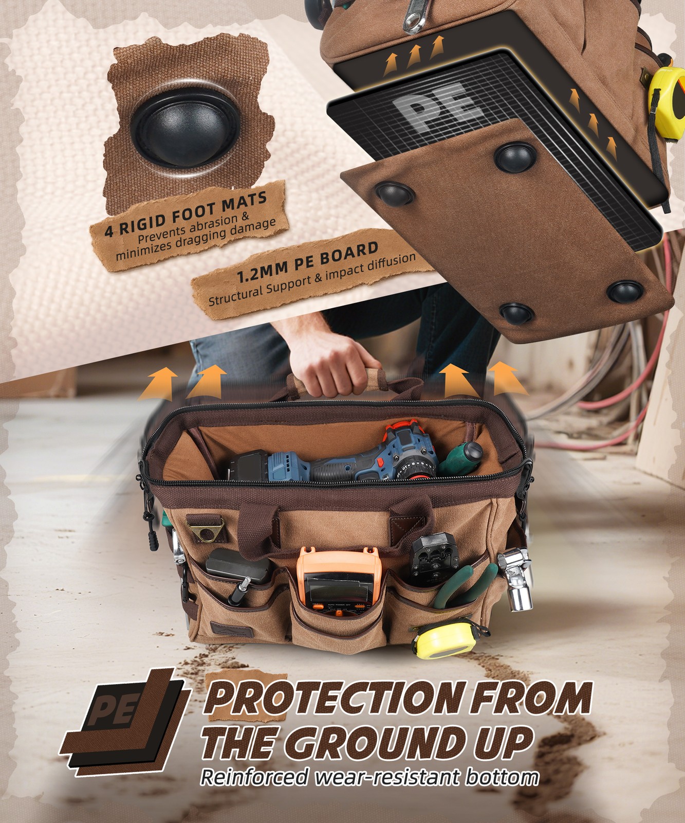 Canvas Large Electrician Tool Storage Bag Large-Opening Tool Bag Tote Crossbody