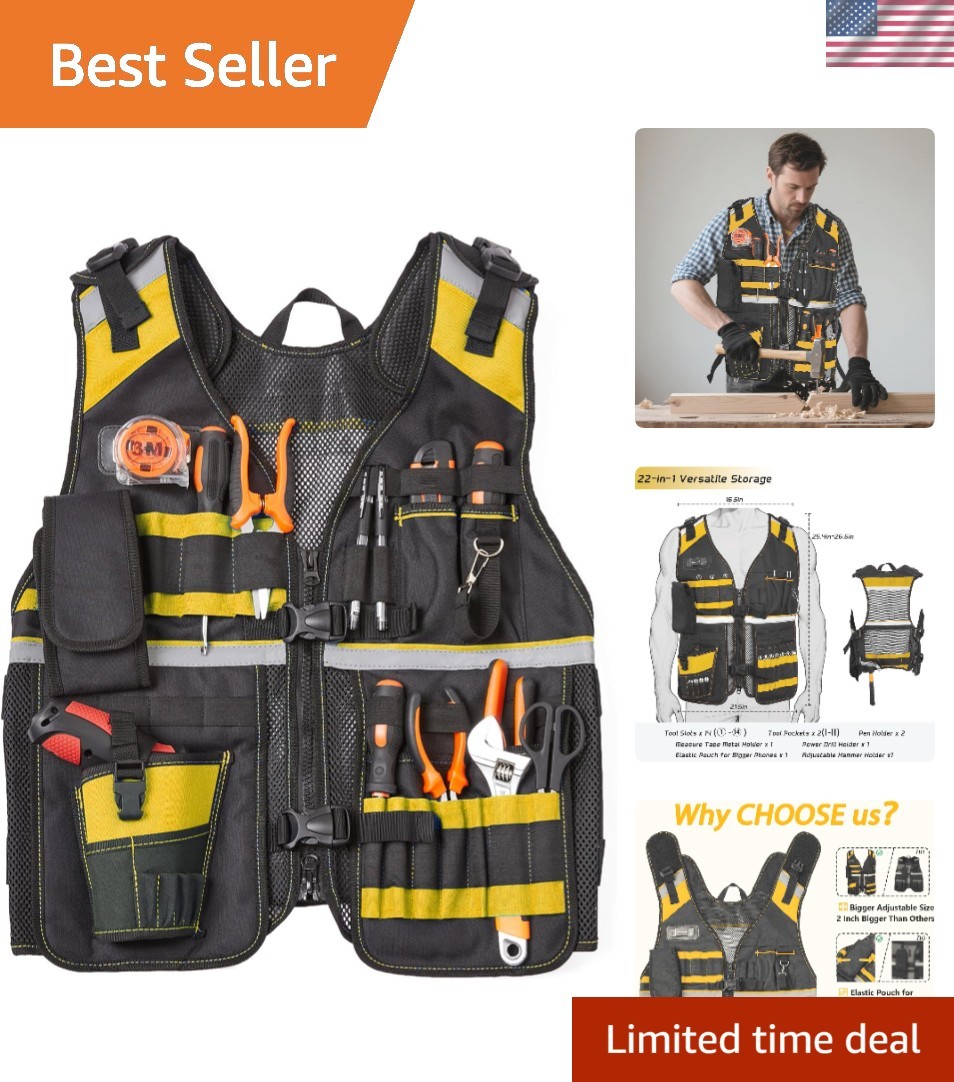 Electrician Tool Vest with Thick Sponge Support – Lightweight & Comfortable Fit